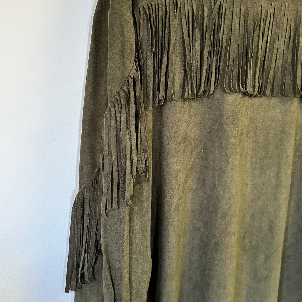 Easel Olive Green Faux Suede Fringe Boho Western Jacket Womens Large L - Picture 3 of 4